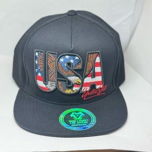 USA Embroidered Black Snapback Hat
